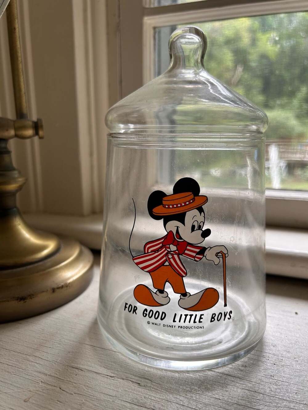 Vintage Walt Disney Productions Mickey Mouse Glass Candy Jar